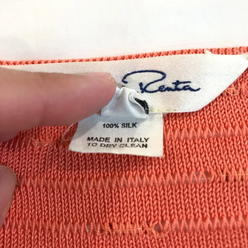 Vintage Oscar De La Renta 100% Silk Beaded Coral Sweater Top